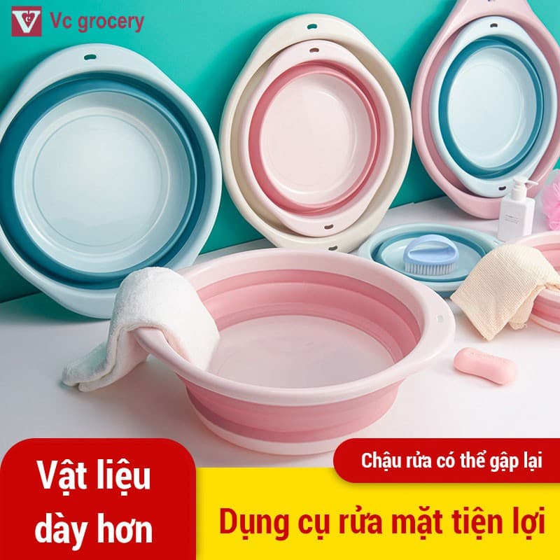 [Voucher & Dịch vụ] Thau Gấp Gọn, Chậu Xếp Gọn Silicon Mang Đi Du Lịch Thau Rửa Mặt Cho Sinh Viên Tiện Lợi Đa Năng